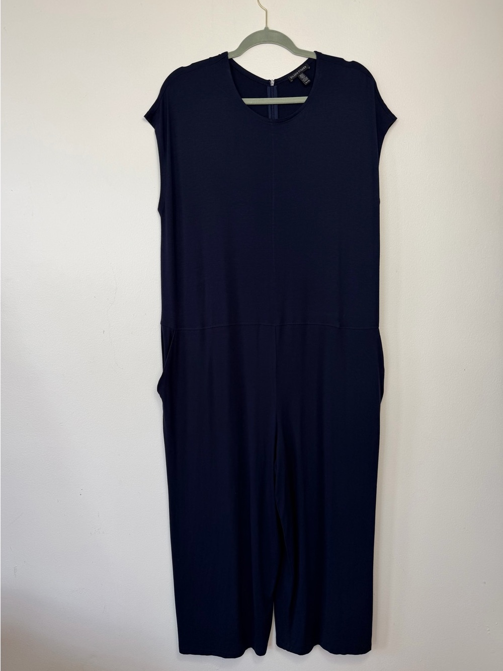 Eileen Fisher Navy Viscose Jersey Wide Leg Jumpsuit XL Made in USA